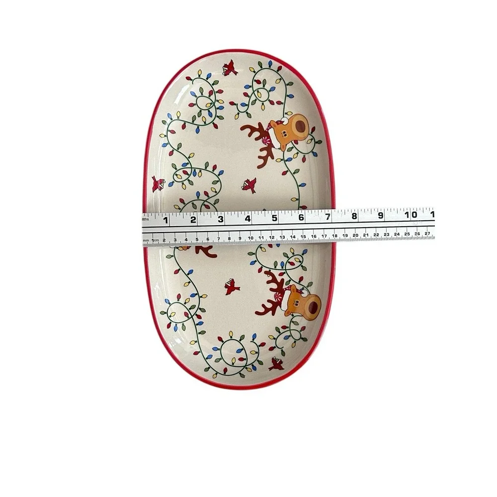 Temp-tations‎ Winter Whimsy Oval Platter Tray Reindeer Christmas Serving 12.5
